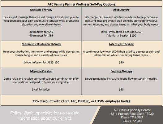 Check out our self-pay menu, updated April 2022