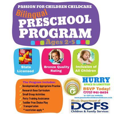 Illinois State Licensed Bilingual Preschool. Servicing ages 2 years- 5 years.