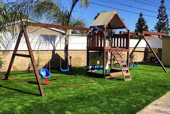 Artificial Grass, perfect for a backyard playground. Another artificial grass installation by Smart Yardz