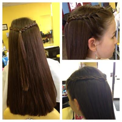 One length straight cut style in two braids connected in the back!