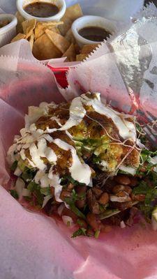 Super carne asada taco. And chips and salsa on the side. Sooooo good!