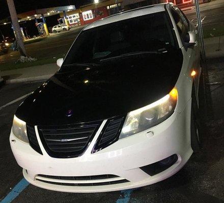 hood & front grill wrapped in gloss black vinyl