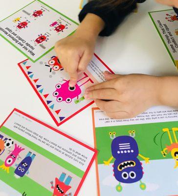 Fun with flash cards!  Children enjoy playing with our space baby illustrated flash cards (created by Karen Quinn, the Testing Mom).