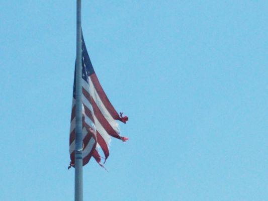 Tattered Flag.  It looks worse in person, very faded from the sun, and dirty from car exhause.