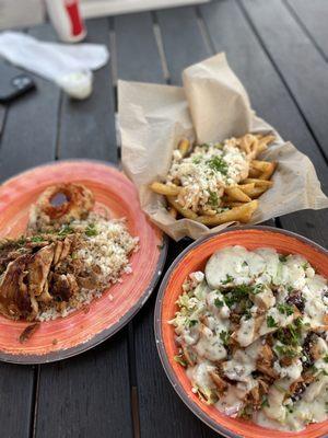 Chicken Shawarma Bowl, Chicken Shawarma Platter, Feta Fries