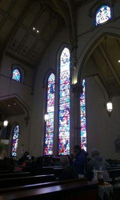 Massive stained glass windows.