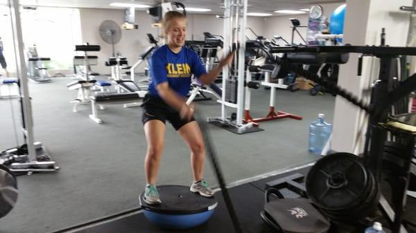 Katie doing battle atop the BOSU.