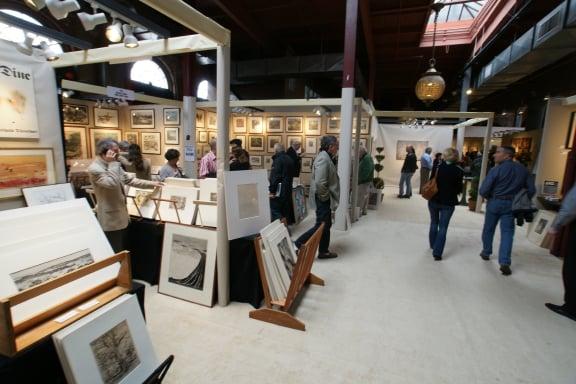 Another view of the Boston Print Fair section at the AD20/21 show at The Cyclorama.