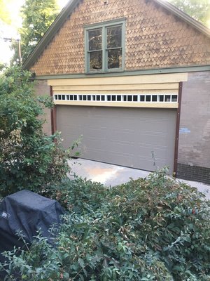 Here is garage with new door and opening reframed.