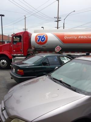 At the station doing smog check