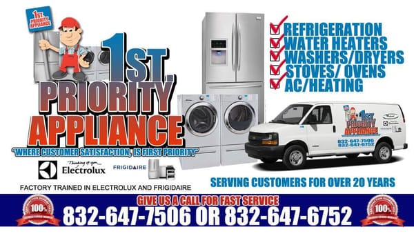 Licensed and insured....factory trained and certified in ELECTROLUX and FRIGIDAIRE appliances I work on ALL makes and models....