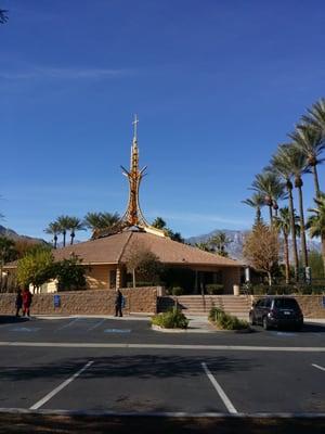 View of church from parking lot. Located in the middle of a little residential st.