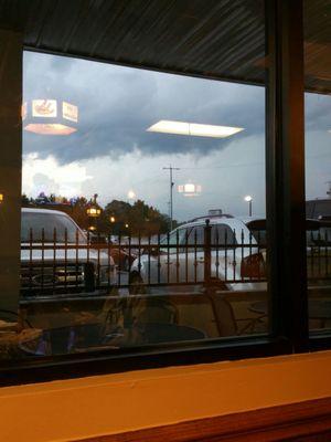 Stormy weather outside the restaurant.