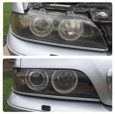 Before and after a headlight restoration