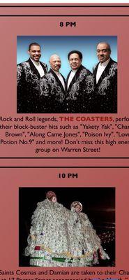 The Legendary Coasters Poision Ivy, Yakkity Yak appear for a FREE CONCERT Sun 8 PM Sept 10 2023 @ 98th Anniv. Cosmas & Damien Cambridge MA.