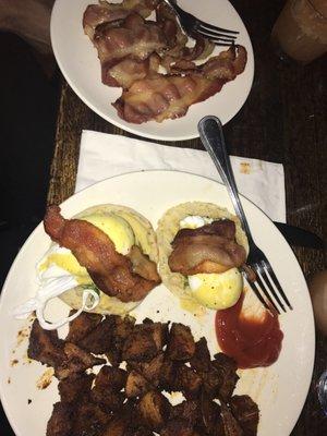 Note: 3 dollars for bacon on top of the eggs Benedict while it's only 4 dollars for a full plate choose wisely girls