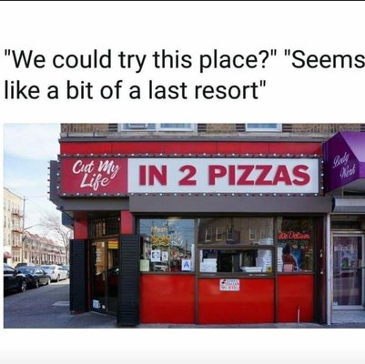 Maria Pizza is a MEME. Someone photoshopped this spot with lryics to a PAPA ROACH SONG! how cool is this!