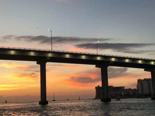 Beautiful sunset clouds behind the bridge