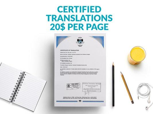 Certified Translations 20$ per page