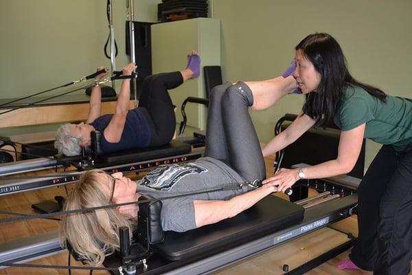 We utilize the Balanced Body reformer to assist everyone in recruiting the correct muscles in achieving symmetry in the body.