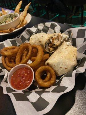 Santa Fe Chicken Wrap and Onion Rings