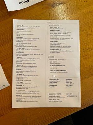 Sushi menu