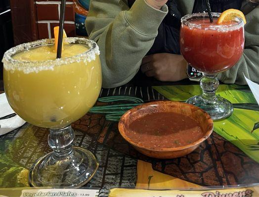 Lime frozen margarita and strawberry frozen margarita