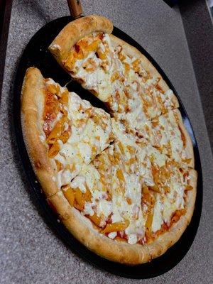 Baked ziti pizza! You should try it, it is very delicious.