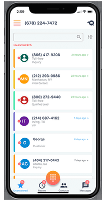 Track all of your calls and messages that have been missed and need a response from the home screen of the app.