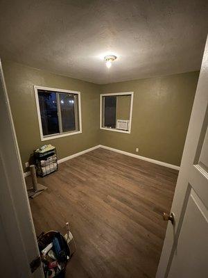 Texture application, paint, Floor installation and baseboard.