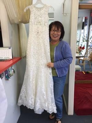 Here is Susie with my daughter's wedding dress.