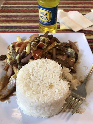 Had the 1/2 portion Lomo Saltado. Was delicious. The lady did not know where the bottle opener was and ended up drinking a can sprite.