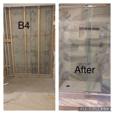 Built a new walk-in tile shower for a customer.