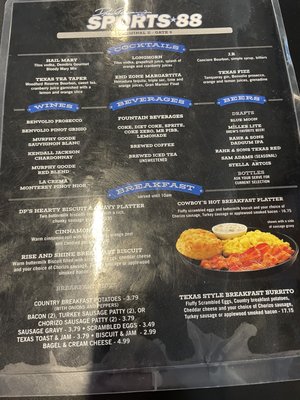 Breakfast menu