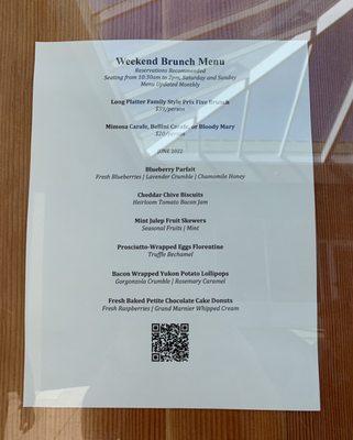 Weekend brunch menu (June 2022)