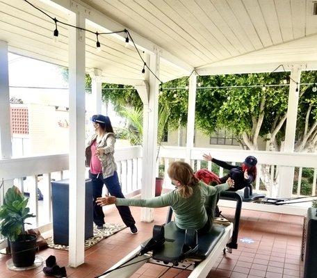 Outdoor patio Pilates sessions