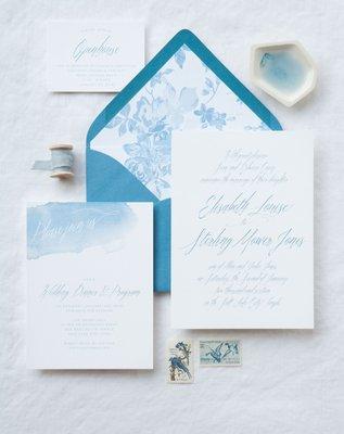 Jones Wedding - watercolor, offset printing, and custom envelope liner.