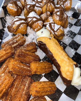 Dessert trio-churro bites, Cannolis, Zeppole