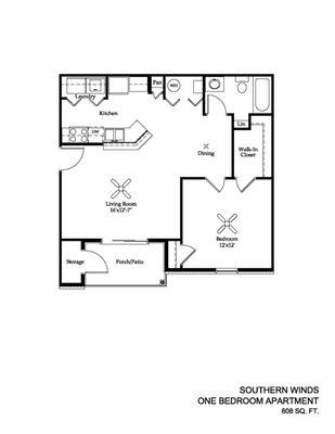 1 bedroom floor plan 808 Sq Ft