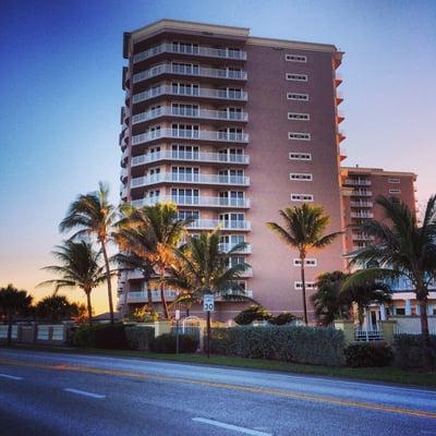 Juno Beach ocean view condo at dusk.