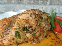 Baked Salmon with Crabmeat Stuffing