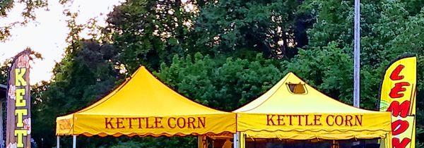 We are a mobile kettle corn stand. Look for our yellow tents.