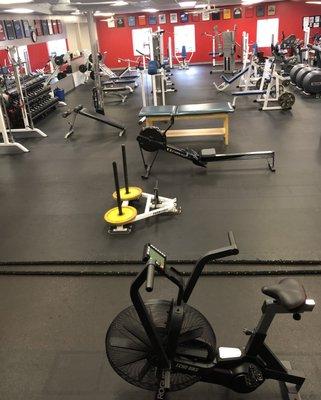 Overview of our Weight Room floor. Our Dumbbells range from 2.5lbs to 100lbs!