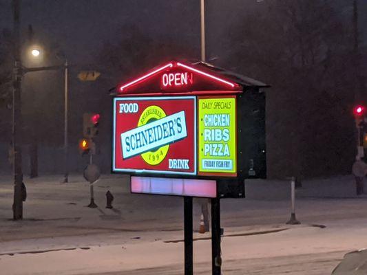 Schneider's sign outside