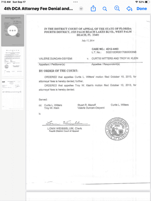 Klein stole over 50k from my settlement money, even after he was Denied Fees by the Appellate Court!! Klein is a Skilled Liar!!