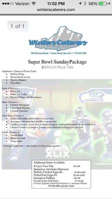 Super bowl menu