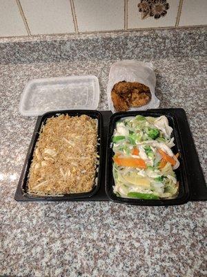 Left - Chicken Fried Rice Right- Chicken Chop Suey.Back - Chicken Wings.