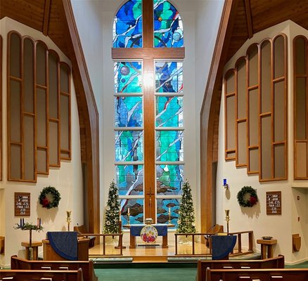 The inside sanctuary is beautiful -- especially around Christmas time.