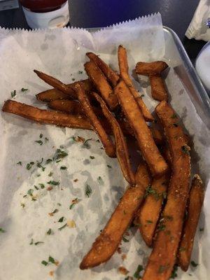 I was starving so we began eating. but these were the sweet potato's fries. The portion was small to begin with.