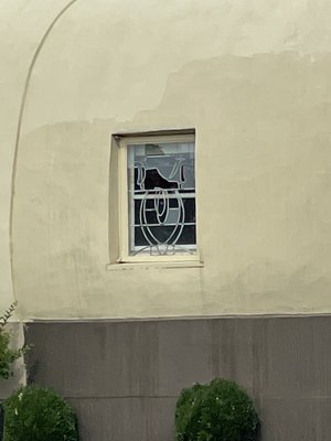 Shoe-themed stained glass